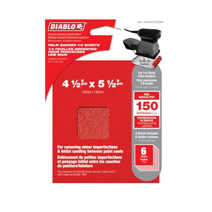 Diablo Palm Sander 1/4 Sanding Sheets - 4-1/2" x 5-1/2", 150 Grit - 6-Pack