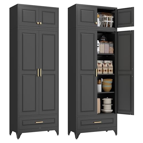 Polup Kitchen Pantry Cabinet, 90" Tall Metal Storage Cabinet with Doors - color: Black, size: 90"H - 1 Drawer