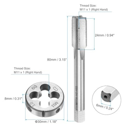 uxcell 3pcs Metric Hand Tap and Die Set, M11 x 1 Taper/Plug Thread Taps & Round Die, Hand Threading Tapping Tool Kit for Thread Repair - size: M11 x 1