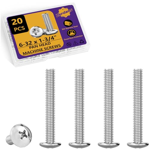 20Pcs 6-32x1-3/4 Pan Head Machine Screws Kit 304 SS for Outlet - size: 6-32 x 1-3/4