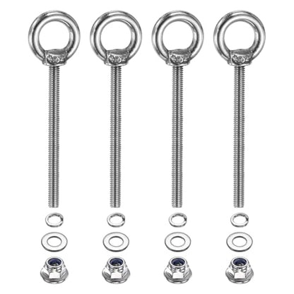 PATIKIL M4 x 50mm Shoulder Eye Bolt, 4 Pcs 304 Stainless Steel Lifting Ring Threaded Eye Bolt with Flange Lock Nuts Spring and Flat Washers for Hanging Tie Down Straps Outdoor Indoor - size: M4 x 50mm