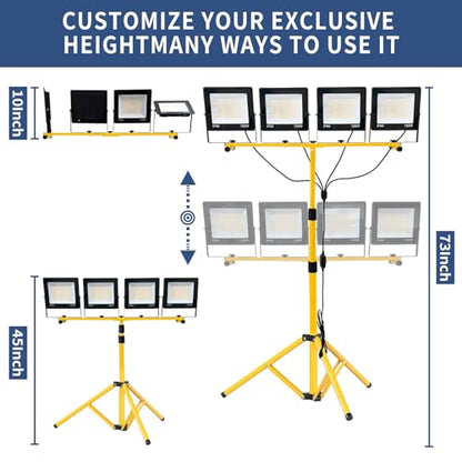 40000LM LED Work Light with Stand & Tripod 3 Head Dimmable IP66 - color: 4 Pack