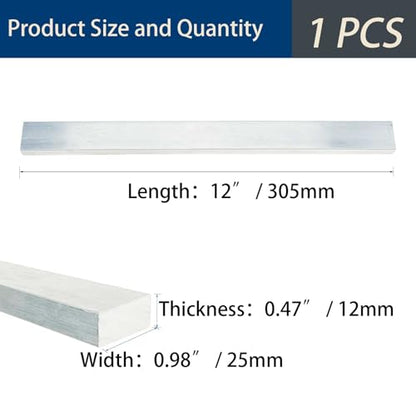 1 Piece 305mm x 25mm x 12mm 6063 Aluminum Flat Bar, Silver, Lightweight & Strong for DIY Projects, Furniture, and Industrial Use (1, 305 * 25 * 12mm)