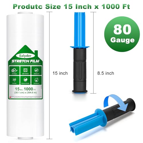 Stretch Wrap Film Roll 80 Gauge 15" x 1000ft Clear Industrial Wrap - size: Clear, 1 Roll 15 In x 1000 Ft