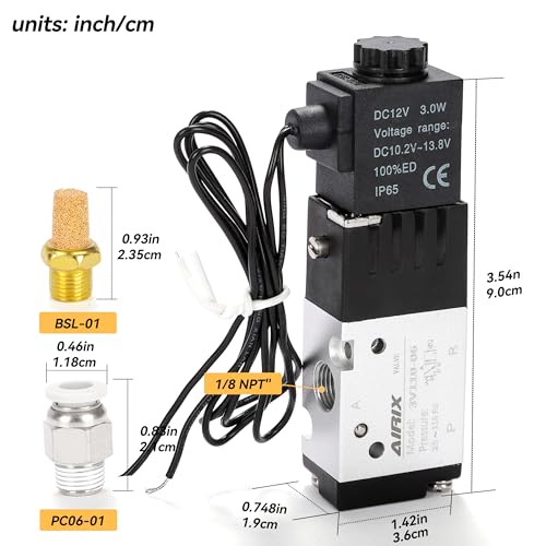 1/8" NPT Solenoid Valve 3V110-06, 3-Way N.C., DC 12V, Lead - size: NPT1/8″/DC12/Out of line, style: 2-Position 3-Way Solenoid Valve