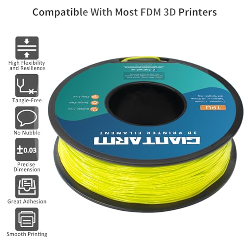 GIANTARM 95A TPU 3D Printer Filament 1.75mm, 1kg Spool, Yellow, +/- 0.03mm - color: Tpu-yellow