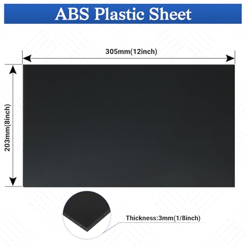 4 Pack Black ABS Plastic Sheet, 12" x 8" x 1/8" Thick Hard Thermoplastic Sheet, Moldable Plastic Panel for Crafts, Car Interiors, Home Decor, DIY Projects - color: Black, size: 12"x8"x1/8"