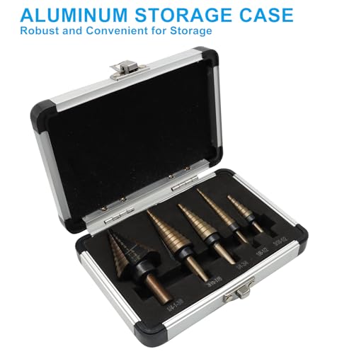 Titanium Step Drill Bit Set, Silver, 5PCS, 3/16" to 1-3/8" - color: Silver
