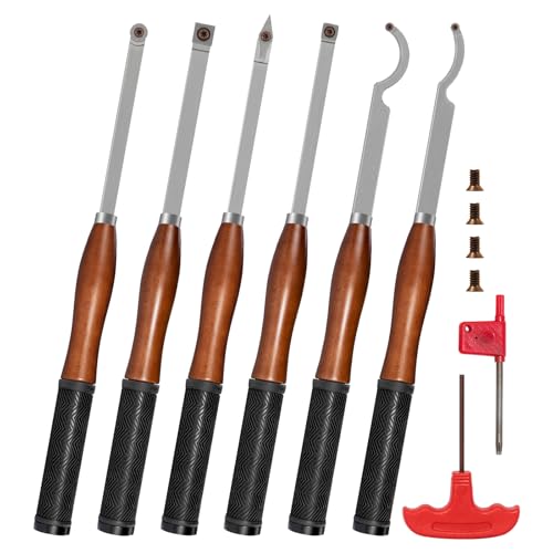 6PCS Full Size Carbide Wood Lathe Turning Tools Set with Rubber Grip