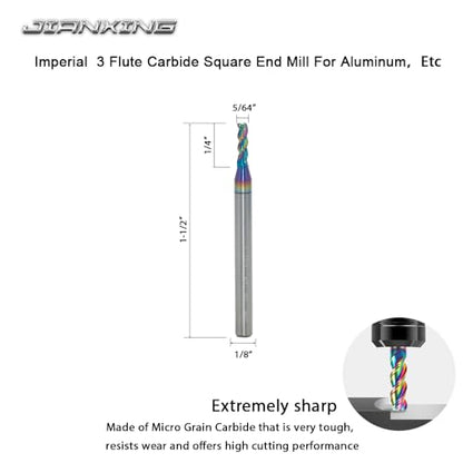 5/64" Carbide Square End Mill, 3 Flute, DLC Coating, 4 Pcs - size: 5/64" (4 Pieces)