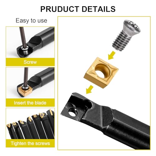 Indexable Lathe Turning Tools 21pcs Kit，1/2'' 12mm Shank - style: 7pcs 1/2" 12mm Shanks +14pcs Inserts
