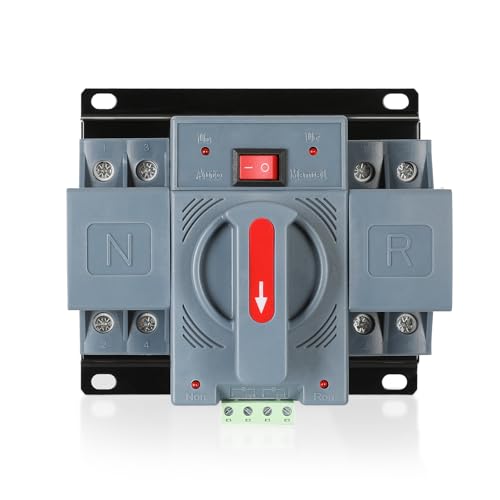 63Amp 220V AC Dual Power Automatic Transfer Switch, ATS 2P Manual Changeover Electrical Switch, Solar Back Up Power Auto Selector Overvoltage, Undervoltage 50/60Hz CE Certified - size: ATS 63A 2P 220V AC