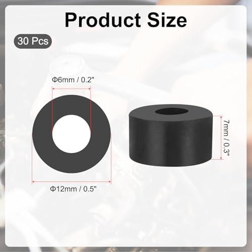 PATIKIL Multi Purpose Rubber Spacer, 30Pcs 6mm ID x 12mm OD x 7mm T Neoprene Round Anti-Vibration Isolation Pads Isolator Rubber Bushings Spacer Washer for HVAC Bolts Car Accessories - size: 6mm ID x 12mm OD x 7mm T