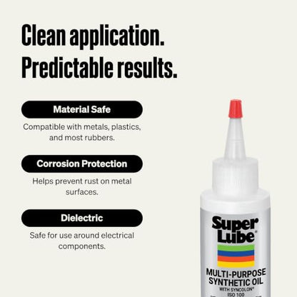 Super Lube Multi-Purpose Synthetic Oil w/Syncolon - Waterproof - NSF Rated - Industrial Grade - 3D Printer, Tool & Maintenance Use - Translucent White - Bottle - 4 oz (51004) - size: 4 fl oz