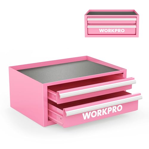 WORKPRO 12.5" Mini Metal Tool Box with 2 Drawers - color: Pink