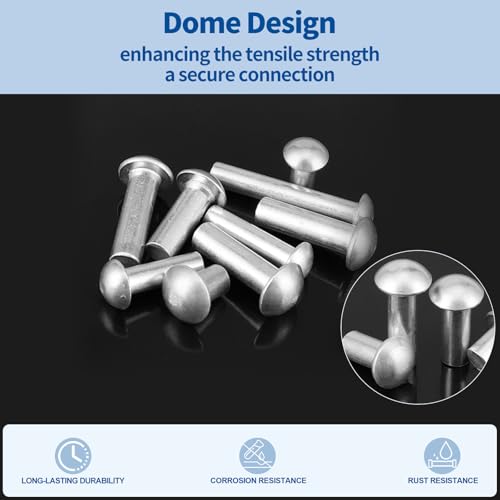 312Pcs M2.5 M3 M4 M5 M6 M8 × 10mm 14mm 20mm 25mm Solid Aluminum Brazier Head Rivets, Round/Dome Head Rivet for Aircraft Trailer Boat Building