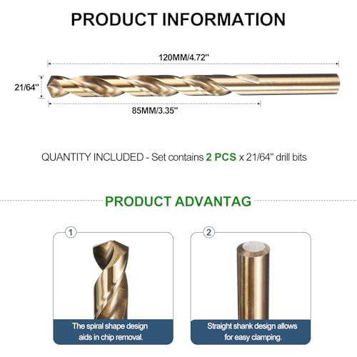 METALLIXITY Drill Bit (21/64") M35 5% Cobalt High-Speed Steel 135° 2Pcs - size: 21/64"
