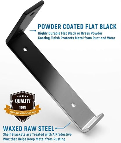 LEOPO 10 inch Shelf Brackets 12-Pack, 1/5" Thick Floating Shelf Bracket - color: black-12 pack, size: 9.25"