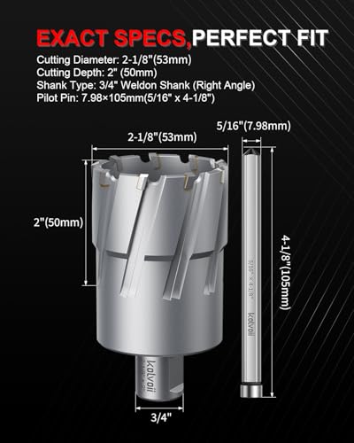 Kolvoii TCT Annular Cutter 2‑1/8" Diameter x 2" Depth, Mag Drill Bit - size: 2-1/8" x 2"