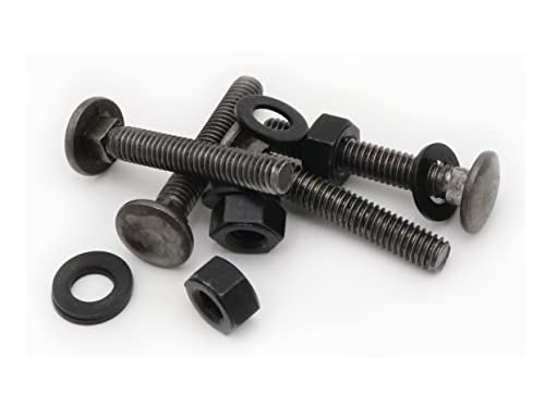 LBY 10 Sets Carriage Bolts Screws Assortment Kit, 5/16-18 x 2'' Round Head Square Neck Bolts (with Hex Nuts and Flat Washers), 45# Steel (Black) - size: 5/16-18 x 2"