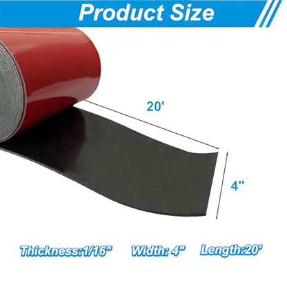 Adhesive Neoprene Rubber Strips 4" Wide x 1/16" Thick x 20' Long for DIY - size: 4" Wide x 1/16" Thick x 20' Long