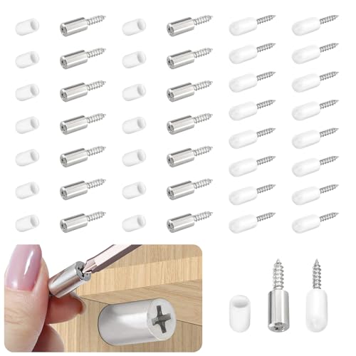 30 Pcs Self Tapping Screws Cabinet Laminate Support, Shelf Pins with Non-Slip Sleeve, Cabinet Shelf Pegs for Kitchen Utensils, Bookcases and Wardrobes, Fixed Support Self - Tapping Cross Screw - color: White, size: 30 PCS