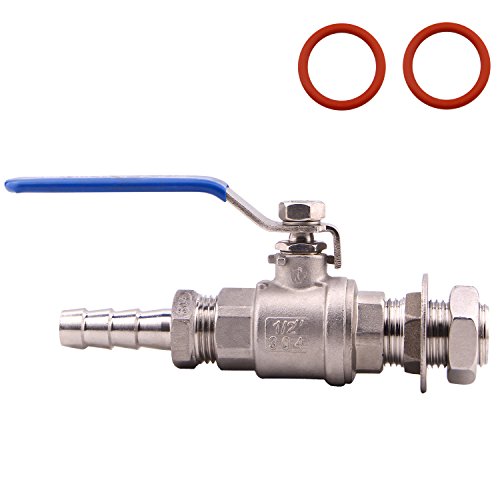 DERNORD 2 Packs 1/2 Inch Weldless Ball Valve Stainless Steel 304 Bulkhead For Home Brew Kettle (1/2" NPT to 1/2" Barb Hose) - size: 1/2" NPT to 1/2" Barb Hose, style: Pack of 2