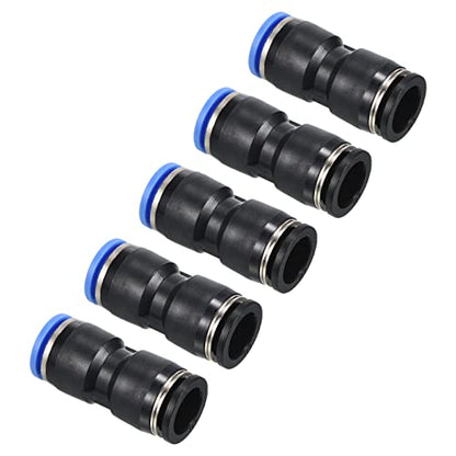PATIKIL 1/2" to 12mm Reducing Push to Connect Air Line Fitting, 5 Pack Straight Union Reducer Pneumatic Quick Connect Fittings, Black & Blue