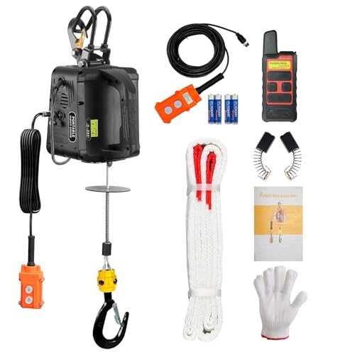 3-in-1 Electric Hoist with Remotes, 2200lb Capacity Portable Power Winch Crane 110V, 25ft Lifting Height (Black, 3-IN-1-2200LBS) - color: Black
