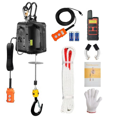 3-in-1 Electric Hoist with Remotes, 2200lb Capacity Portable Power Winch Crane 110V, 25ft Lifting Height (Black, 3-IN-1-2200LBS) - color: Black