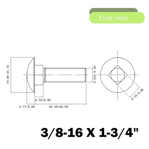 3/8-16 X 1-3/4" Carriage Bolts Screws, Stainless Steel 18-8 (304) Round Head Square Neck Carriage Bolts, Fully Threaded, Pack of 10 - size: 3/8-16 X 1-3/4"