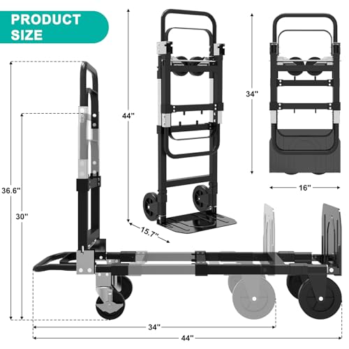 3-in-1 Folding Heavy Duty Hand Truck Dolly Cart Trolley with Wheels (Black) - color: Black