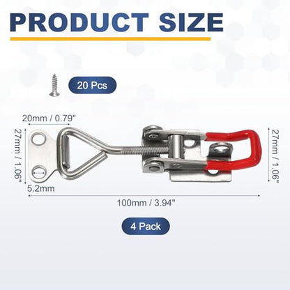 HARFINGTON 4pcs 4001 Toggle Latch Clamp Adjustable SUS304 with Lock Hole - color: Silver/Red