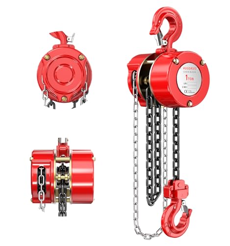 1 Ton Chain Hoist, 2200 lbs Capacity Manual Chain Block with 8 FT Lift, G80 Steel Chain, Dual Brake System & Safety Hooks, Compact Low Headroom Hoist for Garage, Warehouse,Construction Sites - color: Red, size: 1Ton 8FT