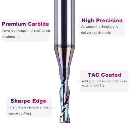SpeTool 1/8 Inch Upcut CNC Router Bits 1/4 Inch Shank with Extra Long Life Coating,1/2 Inch Cutting Length 2 Inch OVL Solide Carbide End Mill Slot Woodworking Carving Tool - size: 1/8" Dia - 1/2" CL -1/4" Shank, style: UP CUT