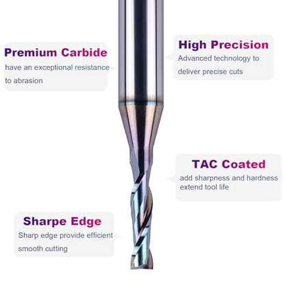 SpeTool 1/8 Inch Upcut CNC Router Bits 1/4 Inch Shank with Extra Long Life Coating,1/2 Inch Cutting Length 2 Inch OVL Solide Carbide End Mill Slot Woodworking Carving Tool - size: 1/8" Dia - 1/2" CL -1/4" Shank, style: UP CUT