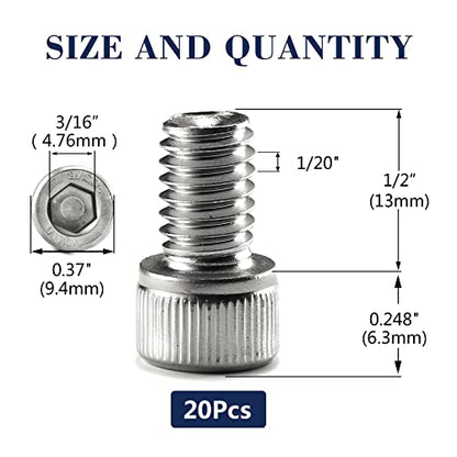 1/4-20 x 1/2" Socket Head Cap Screws Bolts, 20Pcs 304 Stainless Steel 18-8, Allen Socket Hex Drive, Full Thread, Bright Finish by SG TZH(with Hex Spanner)