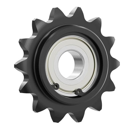 12 Tooth Roller Chain Sprocket, 39mm OD 8mm Bore 3/8" Pitch Chain Idler Sprocket, Single Bearing Black Oxide Finish C45 Carbon Steel for ISO 06B Chain - size: 8mm Bore 12 Tooth