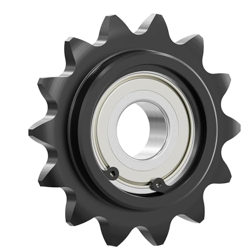12 Tooth Roller Chain Sprocket, 39mm OD 8mm Bore 3/8" Pitch Chain Idler Sprocket, Single Bearing Black Oxide Finish C45 Carbon Steel for ISO 06B Chain - size: 7mm Bore 12 Tooth