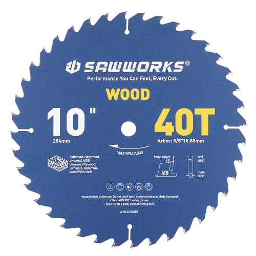 SawWorks 10" 40T Thin Kerf Circular Saw Blade General Woodworking - size: 10 In 40T