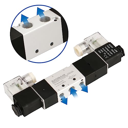 Baomain Pneumatic Solenoid Air Valve 5 Way 3 Position PT1/4" Internally Piloted Acting Type Double Electrical Control Midst Pressure 4V230P-08 (DC 24V) - size: DC 24V