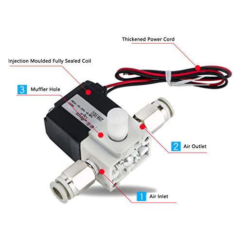 3 Way 2 Position Air Solenoid Valve, 10HZ HighFrequency Control Solenoid Valve with 1/4 Inch Threaded Port (DC 12V)