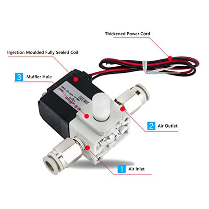 3 Way 2 Position Air Solenoid Valve, 10HZ HighFrequency Control Solenoid Valve with 1/4 Inch Threaded Port (DC 12V)