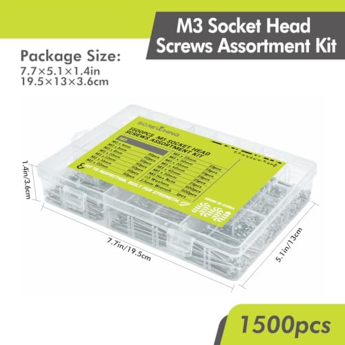 1500PCS M3 Hex Socket Screw Kit, 304 Stainless Steel Fastener Set