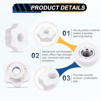 HARFINGTON 5pcs Star Knobs M12 Female Thread 48mm Head Iron Insert White - color: White, size: M12 x 48mm
