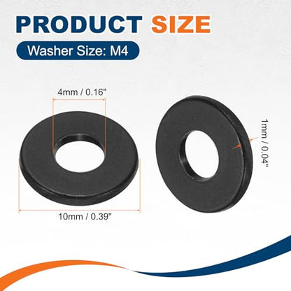 PATIKIL 125 Pcs Nylon Flat Washer M4 4mm ID 10mm OD 1mm THK Black - color: Black, size: 4mm x 10mm x 1mm