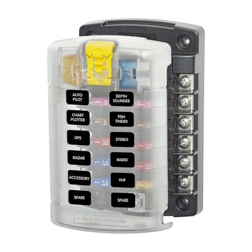 Blue Sea Systems ST Blade Fuse Block 12 Circuit with Cover, 100 Amps, 5029 - color: With cover, style: 12 Circuit