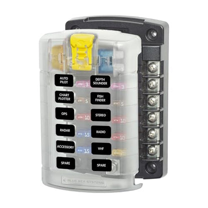 Blue Sea Systems ST Blade Fuse Block 12 Circuit with Cover, 100 Amps, 5029 - color: With cover, style: 12 Circuit