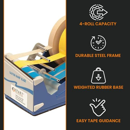 SL7346 - Multi Roll Tape Dispenser - Heavy Duty Dual Tape Dispenser for Office - Desktop Tape Dispenser with Steel Frame - Manual Cutter 4 Roll