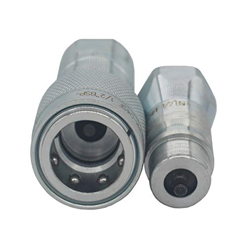 2-Sets 1/4'' Ag ISO5675 Carbon Steel Hydraulic Quick Disconnect Coupling/Coupler Poppet Valve，Pioneer Type, Set w/Dust Cap - size: 2Sets-1/4NPT (Poppet )